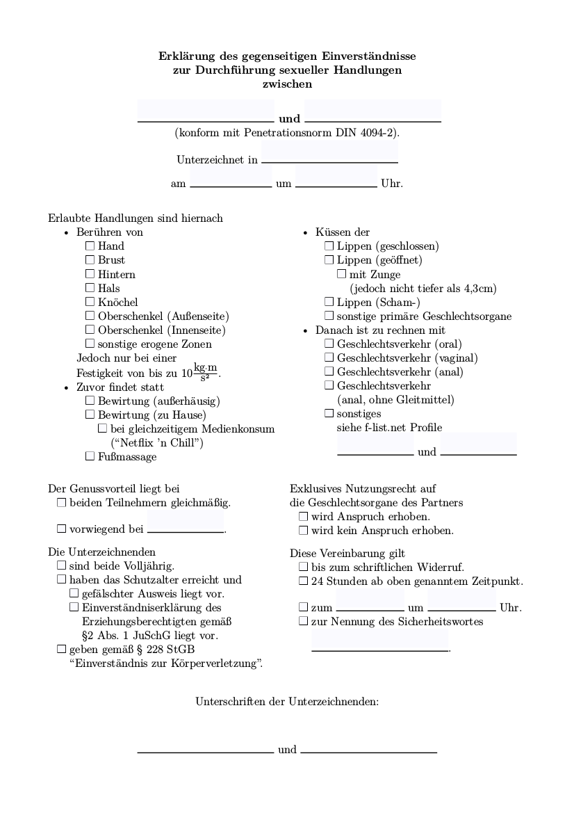 Fummelvereinbarung (Bild des Formulars)